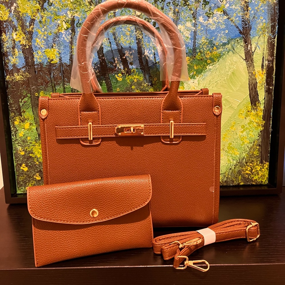Brown Leather Satchel with Gold Clasp